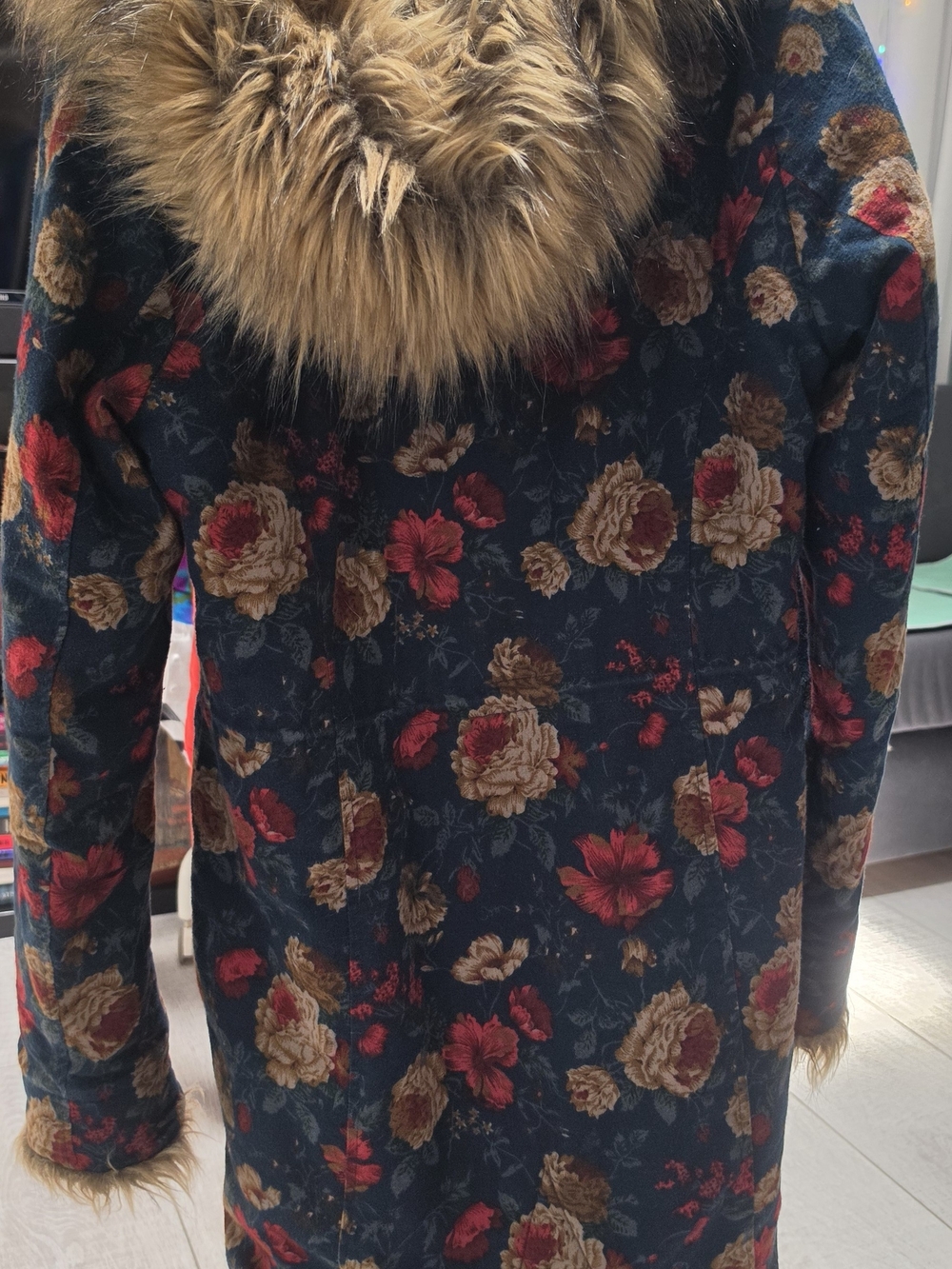 Floral Hooded Trench Coat in Navy by - Picture 2 of 2